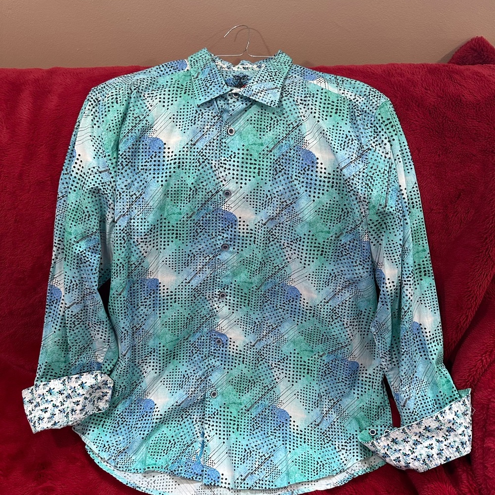 Robert Graham 2XL Long sleeve Blue, Teal and White Shirt